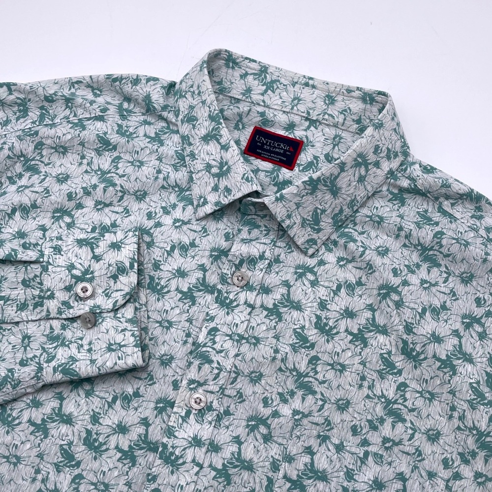 UNTUCKit Arcari Mens XXL Green Floral AOP Performance Stretch Button Down Shirt
